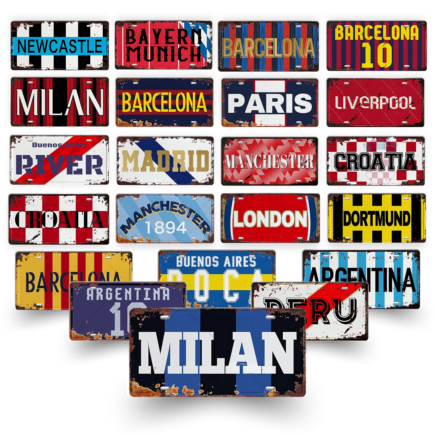 Vintage Football City License Plate Tin Sign • Metal Print Gift For Soccer Fan • Sports Decorative Plaque