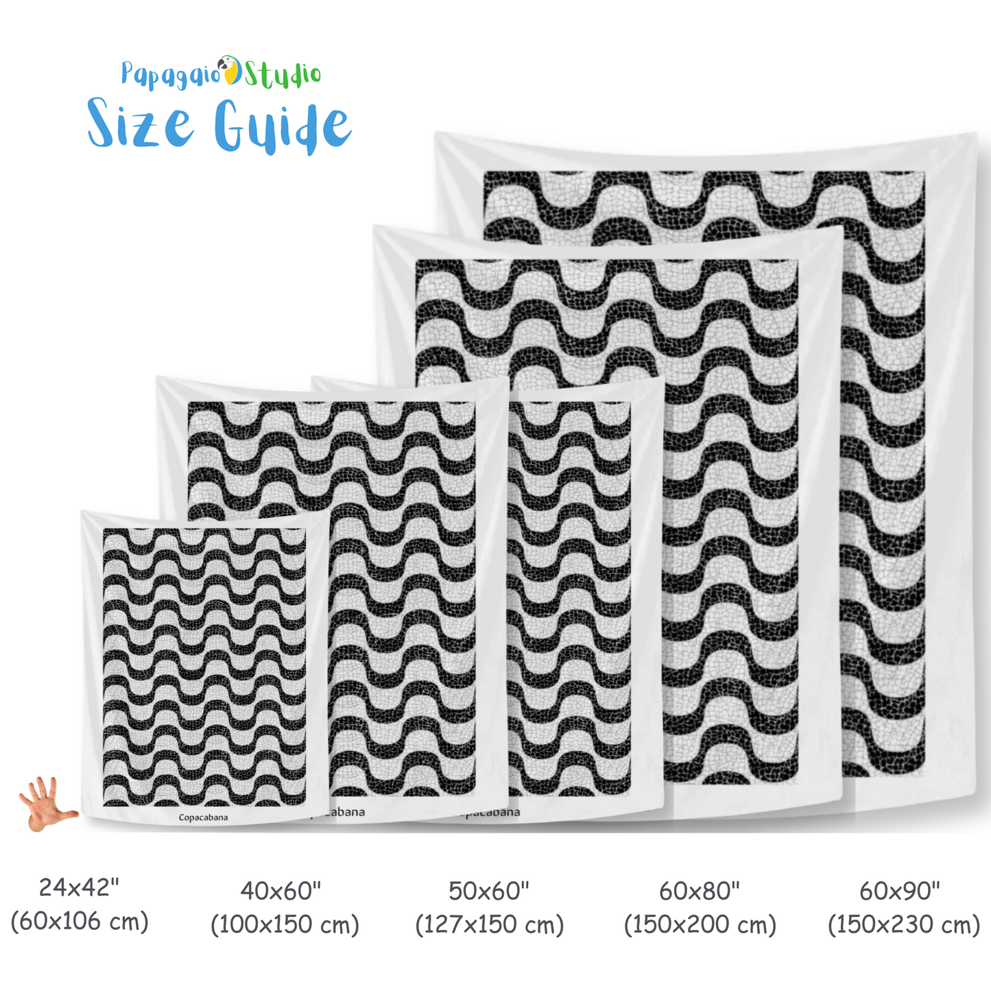 Copacabana Brasil Mosaic Promenade Wall Tapestry • Brazilian Sidewalk Art Design • Iconic Rio De Janeiro Black And White Wave Pattern Wall Hanging