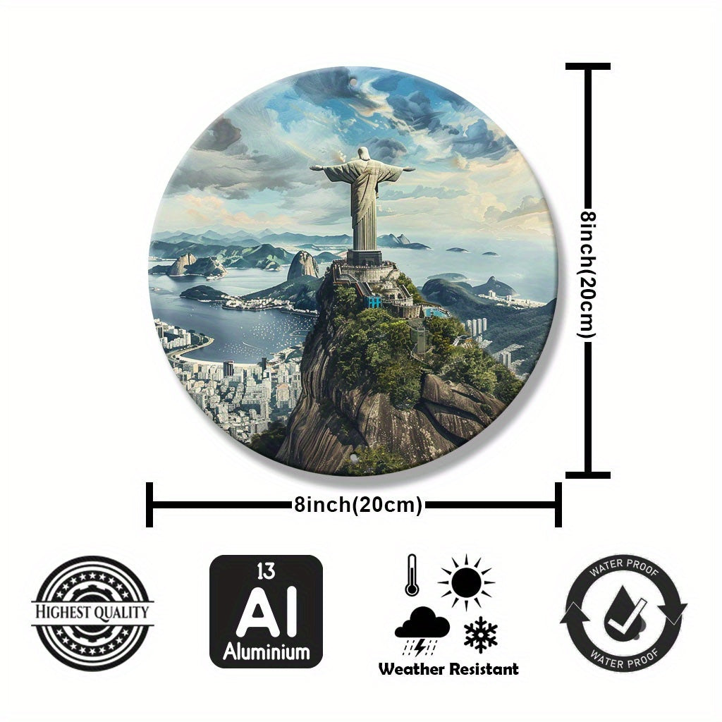 Christ The Redeemer Round Metal Print • Cityscape Wonder Rio De Janeiro Tin Sign • Brazil Wall Art Decor Gift For Brazilian • Papagaio Studio Decor Shop