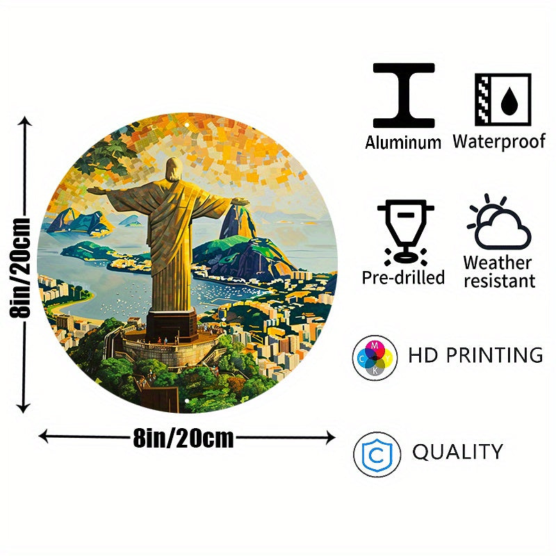 Christ The Redeemer Round Metal Print • Morning Glory Rio De Janeiro Tin Sign • Brazil Wall Art Decor Gift For Brazilian • Papagaio Studio Decor Shop