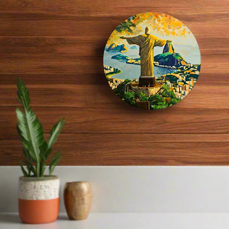 Christ The Redeemer Round Metal Print • Morning Glory Rio De Janeiro Tin Sign • Brazil Wall Art Decor Gift For Brazilian • Papagaio Studio Decor Shop
