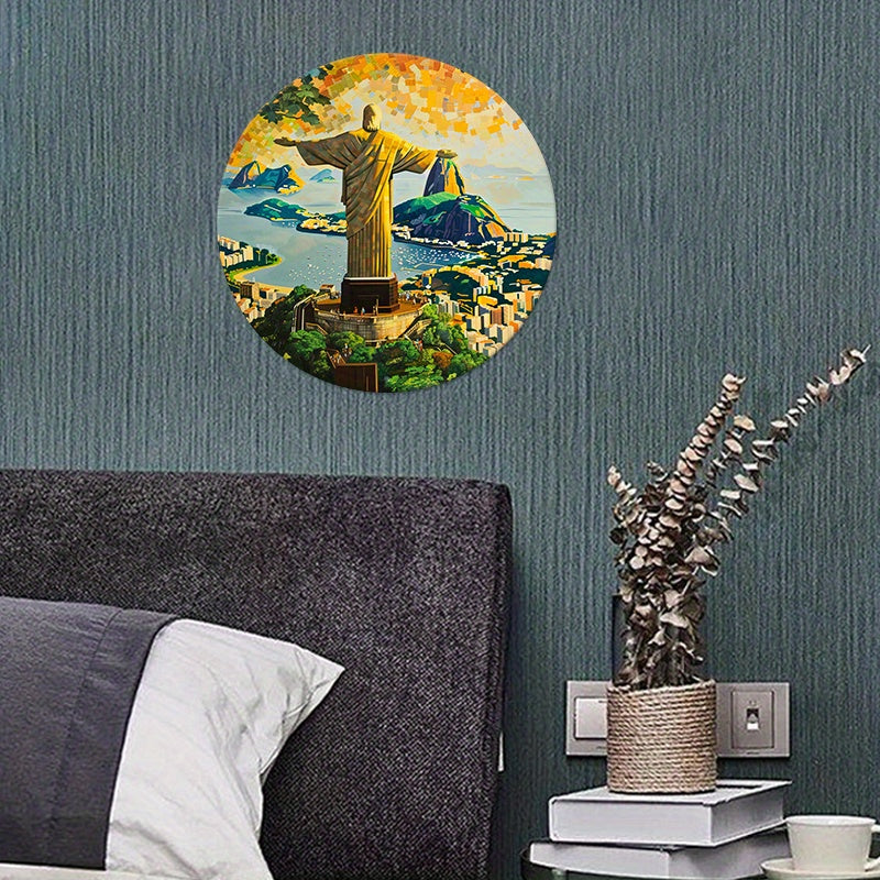 Christ The Redeemer Round Metal Print • Morning Glory Rio De Janeiro Tin Sign • Brazil Wall Art Decor Gift For Brazilian • Papagaio Studio Decor Shop