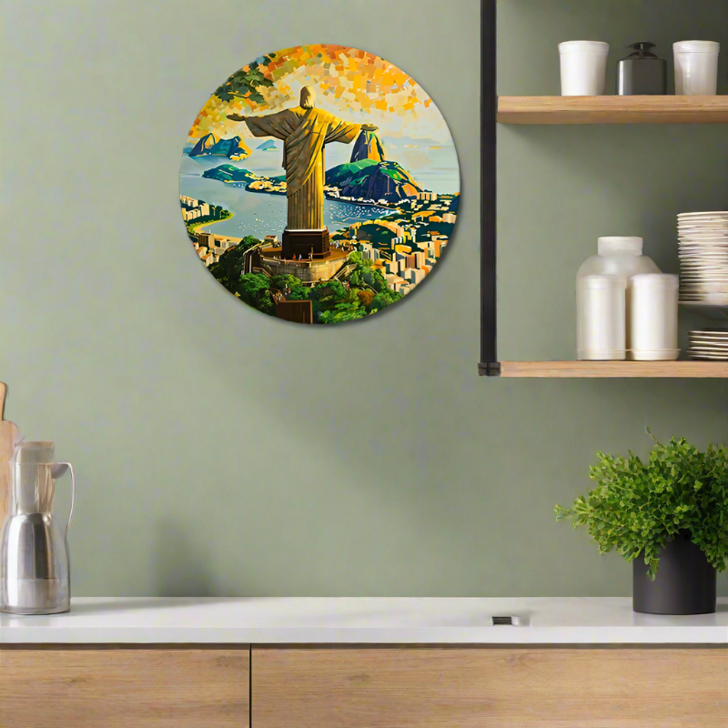Christ The Redeemer Round Metal Print • Morning Glory Rio De Janeiro Tin Sign • Brazil Wall Art Decor Gift For Brazilian • Papagaio Studio Decor Shop