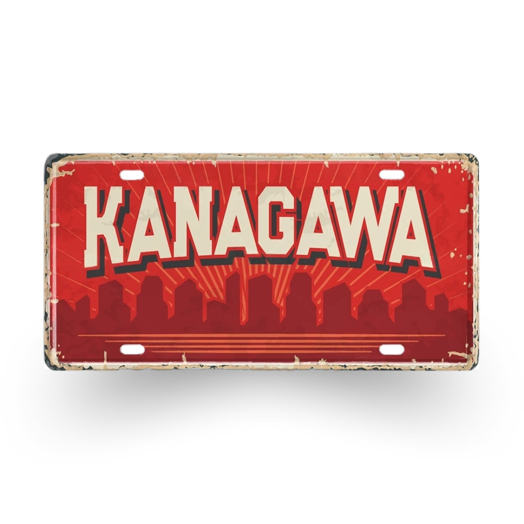 Red license plate with 'KANAGAWA' text on a white background