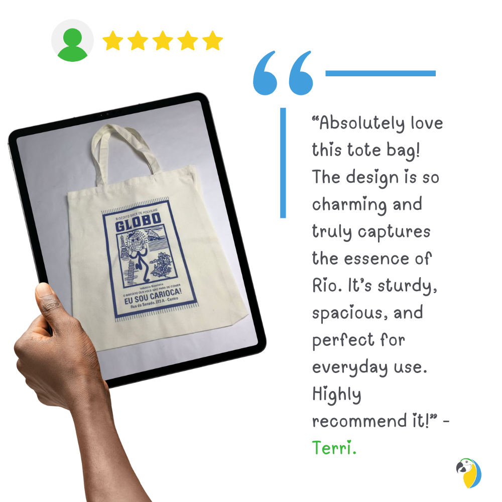 Biscoito Globo Ecobag • Eco-Friendly Cotton Shopping Tote Bag • Brazilian Nostalgia Tote Gift • Reusable Grocery Beach Travel Shoulder Bag • Papagaio Studio Design Shop