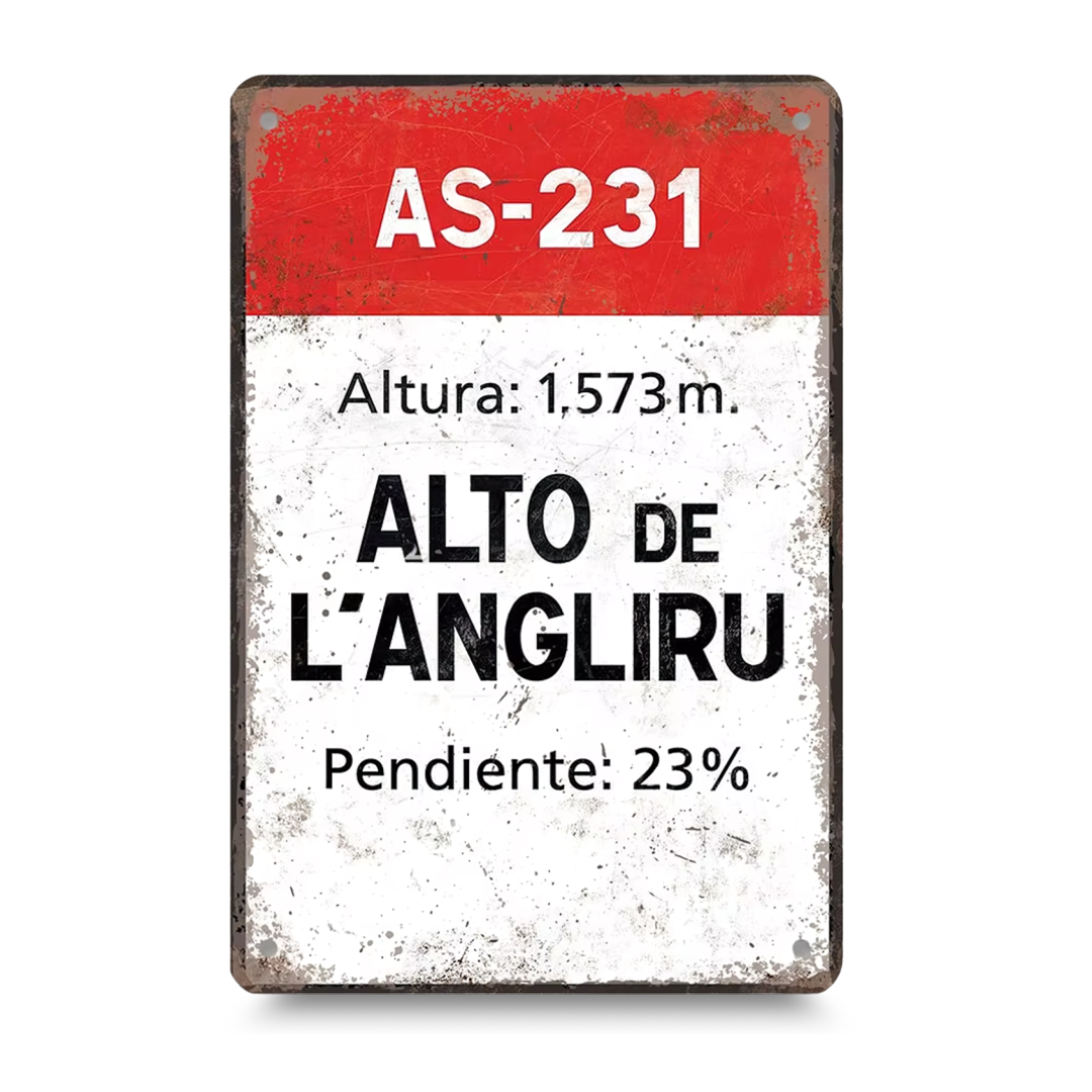 Metal sign with text and a red stripe on a white background