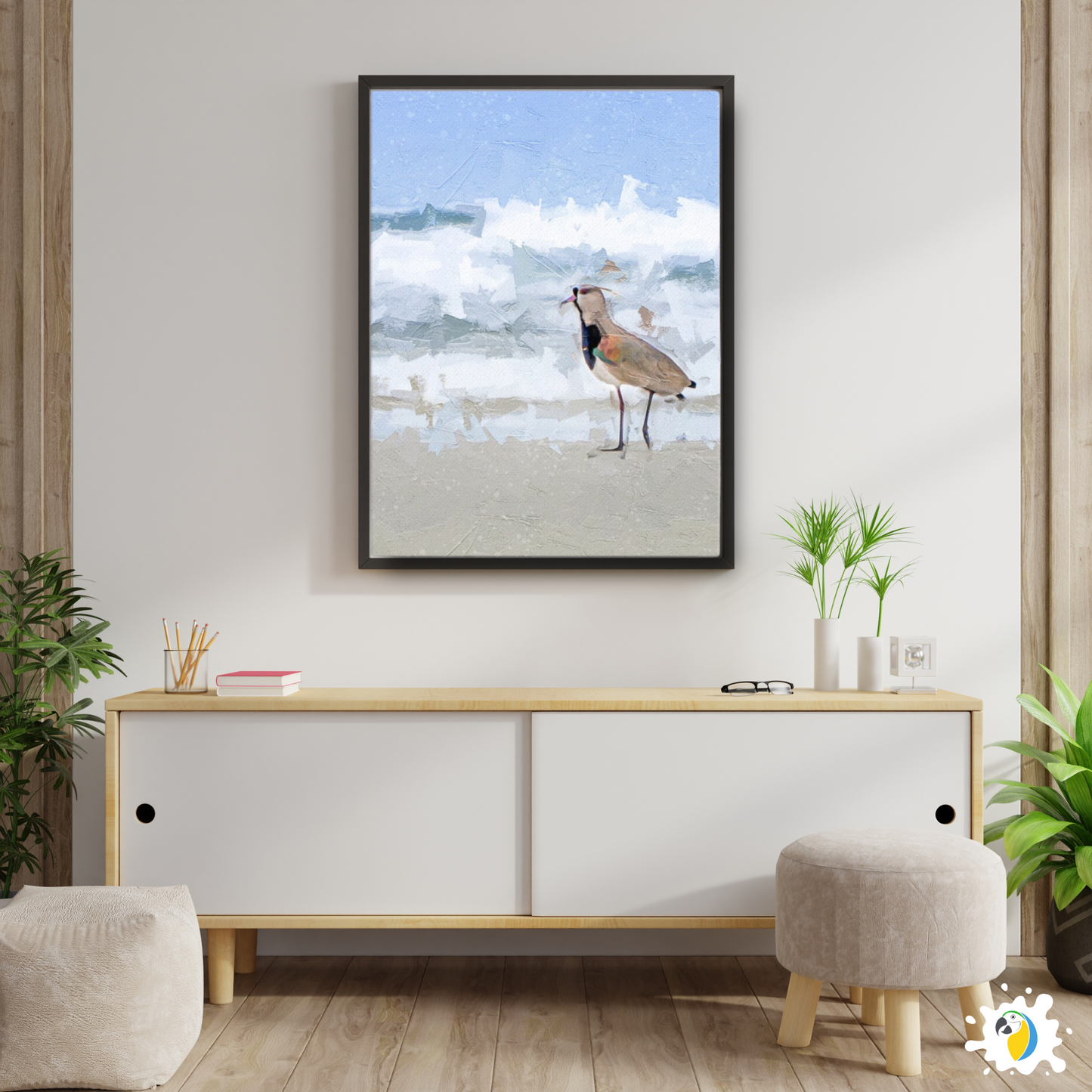 Beach & Coastal Impressionist Painting Of Lapwing Bird At Seaside ∙ Brazil Animal Tropical Decor Unframed Canvas ∙ Brazilian Classic Modern Digital Print ∙ Ready To Hang Wall Art ∙ Papagaio Studio Online Shop