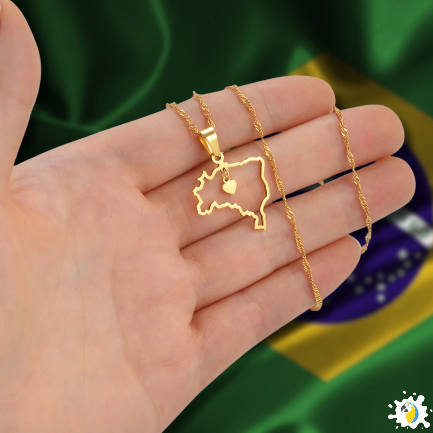 Brazil Heart Map Necklace • Dainty Silver Or Gold-Plated Stainless Steel Brasil-Shaped Pendant • Women Jewelry Gift For Brazilian Girlfriend • Papagaio Studio Shop