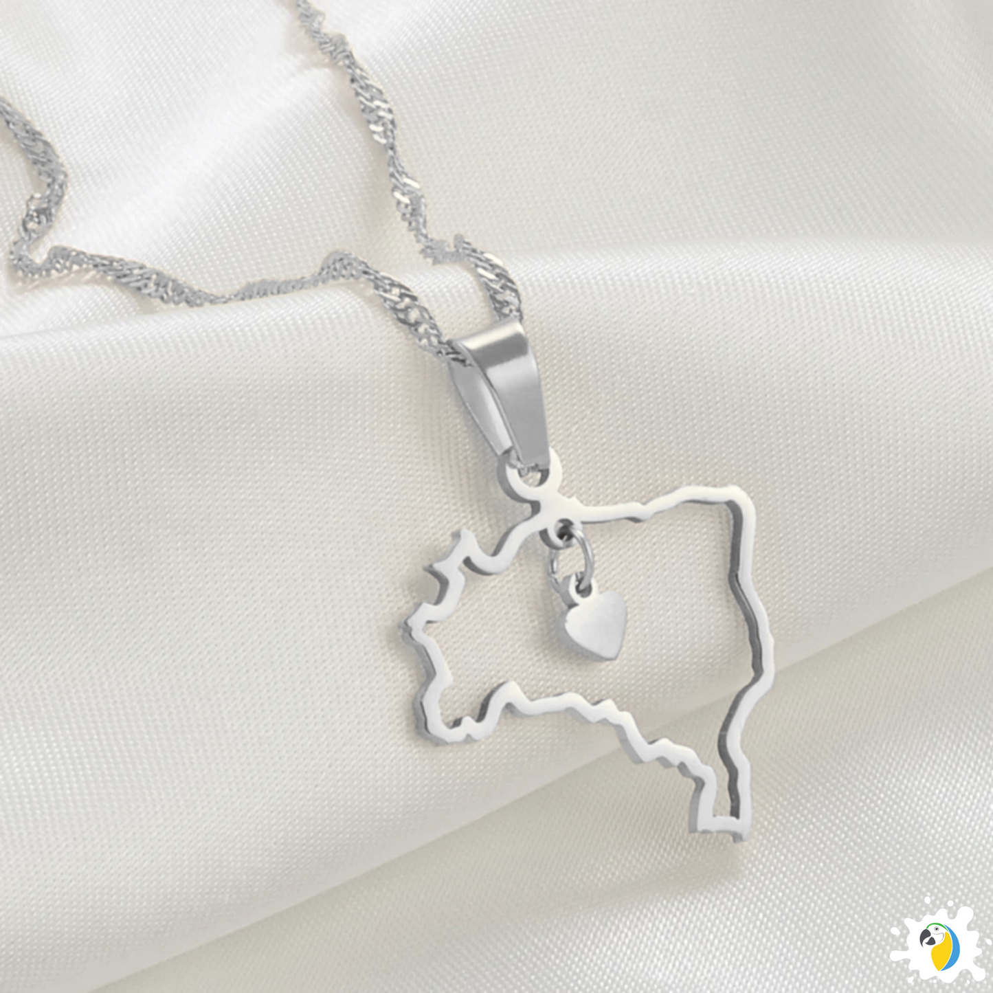Brazil Heart Map Necklace • Dainty Silver Or Gold-Plated Stainless Steel Brasil-Shaped Pendant • Women Jewelry Gift For Brazilian Girlfriend • Papagaio Studio Shop