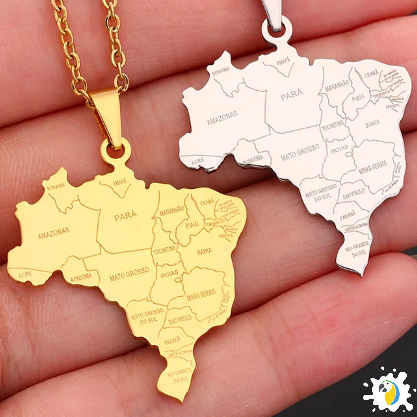 Brazil Map Necklace • Brazilian States Silver Or Gold-Plated Stainless Steel Pendant For Expat Women & Patriot Men • Brasil Jewelry Gift • Papagaio Studio Online Shop