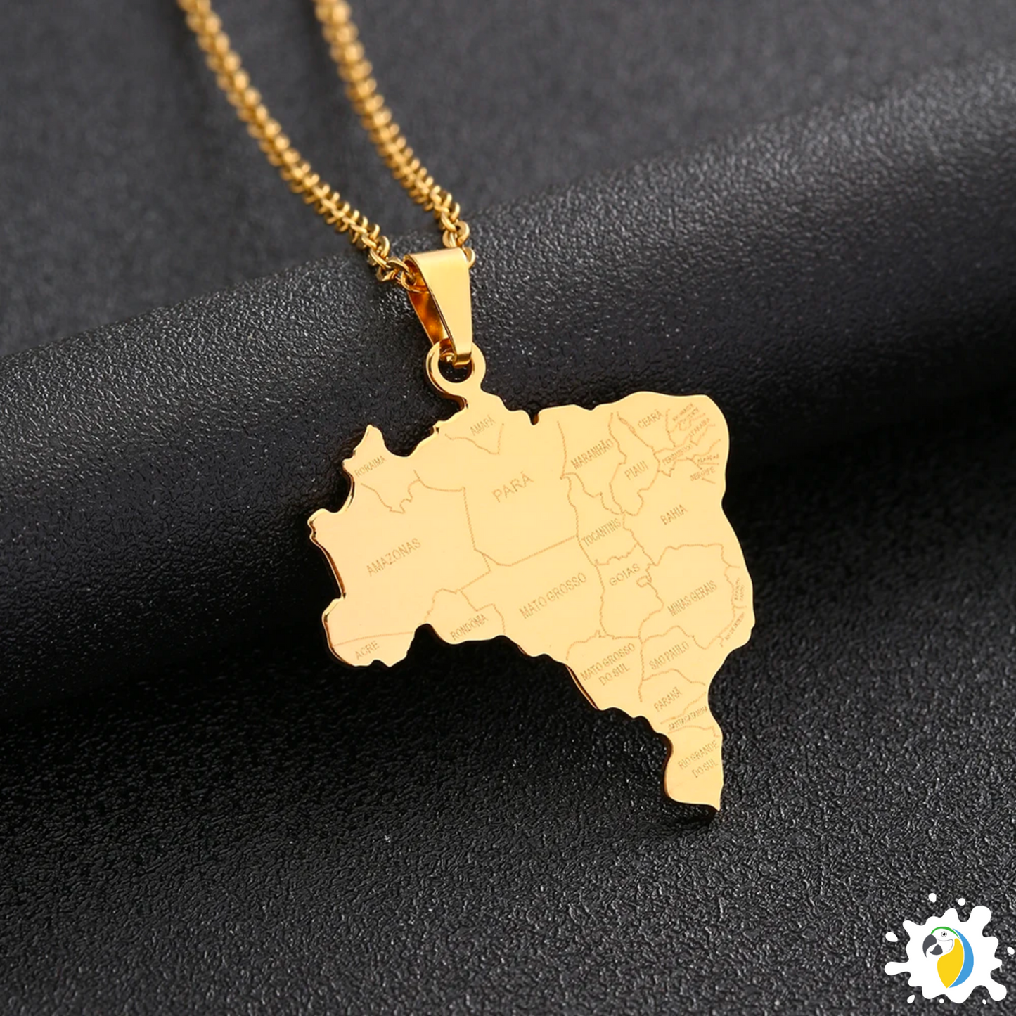 Brazil Map Necklace • Brazilian States Silver Or Gold-Plated Stainless Steel Pendant For Expat Women & Patriot Men • Brasil Jewelry Gift • Papagaio Studio Online Shop