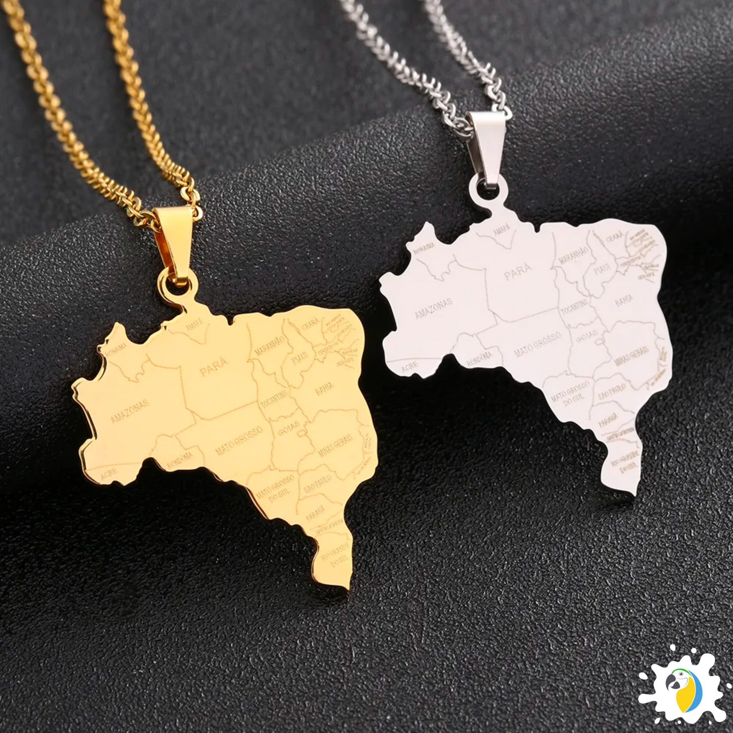 Brazil Map Necklace • Brazilian States Silver Or Gold-Plated Stainless Steel Pendant For Expat Women & Patriot Men • Brasil Jewelry Gift • Papagaio Studio Online Shop