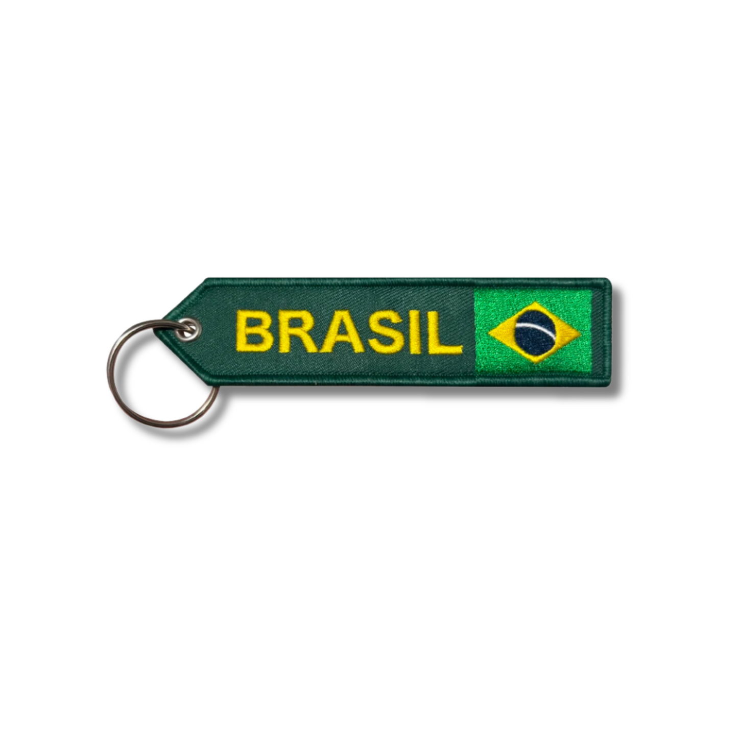 Brazil National Flag Arrow Shaped Embroidery Tag Keychain For Car Keys Backpack • Brasil Both Sides Embroidered Keyring Gift For Brazilian • Papagaio Studio Shop
