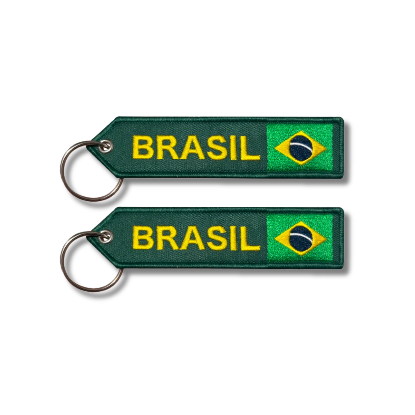 Brazil National Flag Arrow Shaped Embroidery Tag Keychain For Car Keys Backpack • Brasil Both Sides Embroidered Keyring Gift For Brazilian • Papagaio Studio Shop