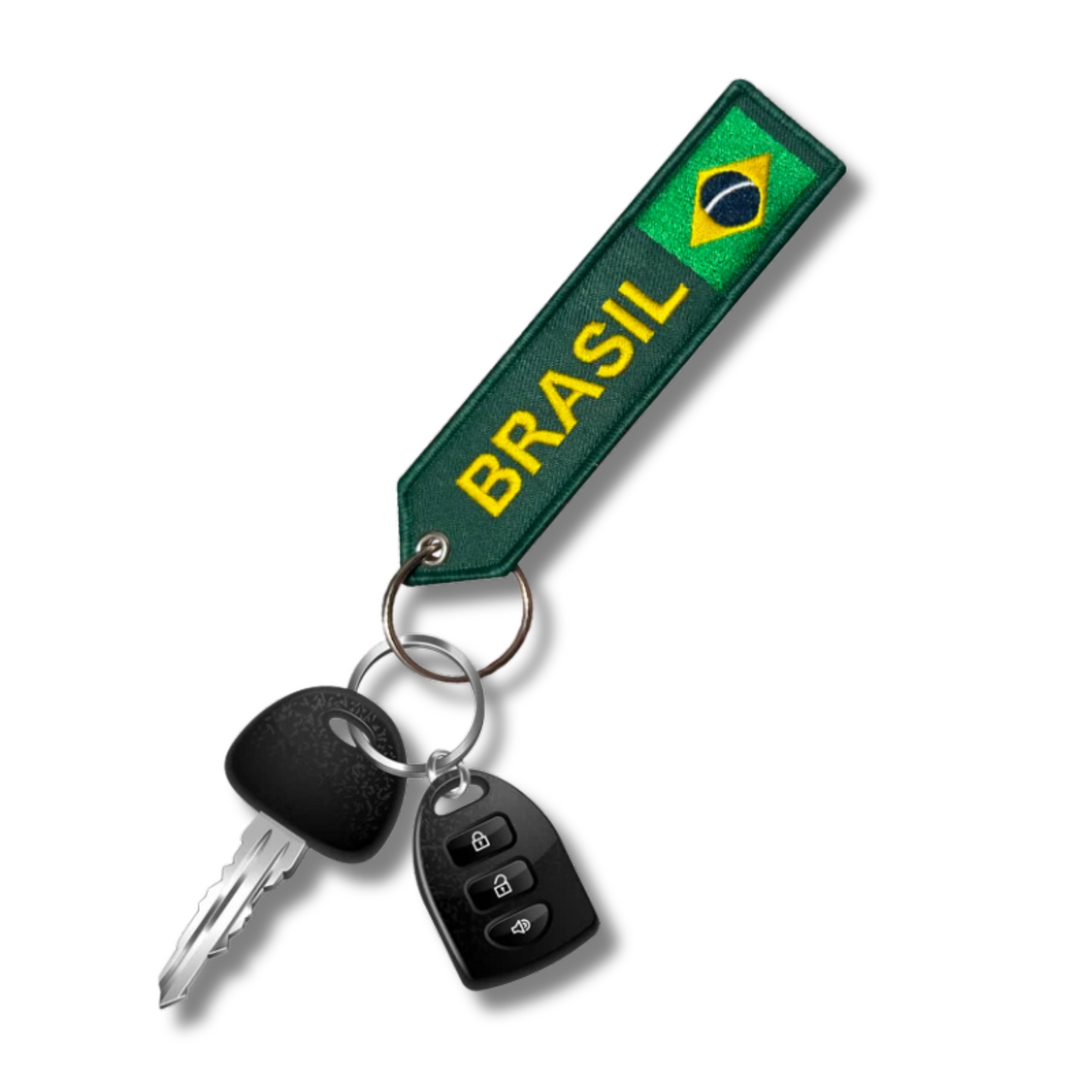 Brazil National Flag Arrow Shaped Embroidery Tag Keychain For Car Keys Backpack • Brasil Both Sides Embroidered Keyring Gift For Brazilian • Papagaio Studio Shop