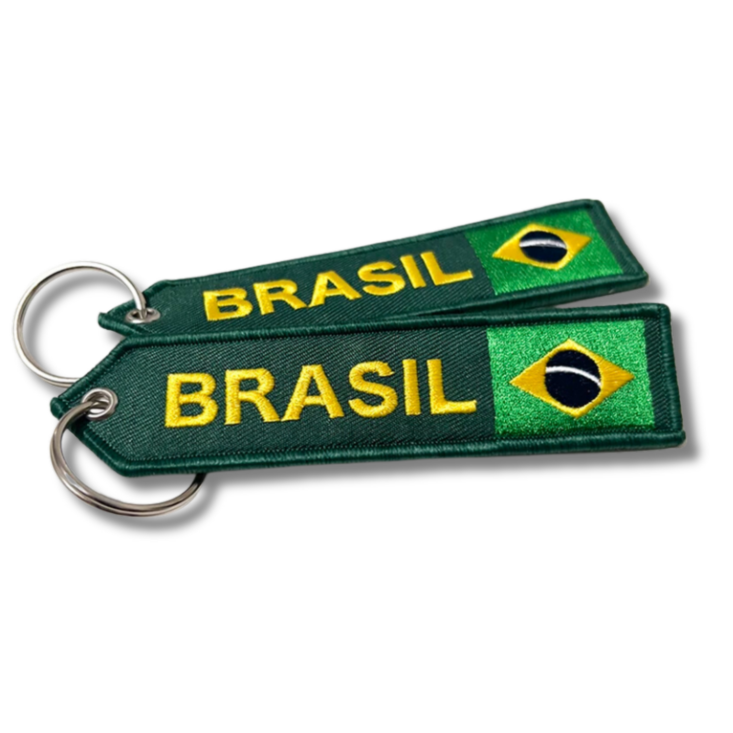 Brazil National Flag Arrow Shaped Embroidery Tag Keychain For Car Keys Backpack • Brasil Both Sides Embroidered Keyring Gift For Brazilian • Papagaio Studio Shop