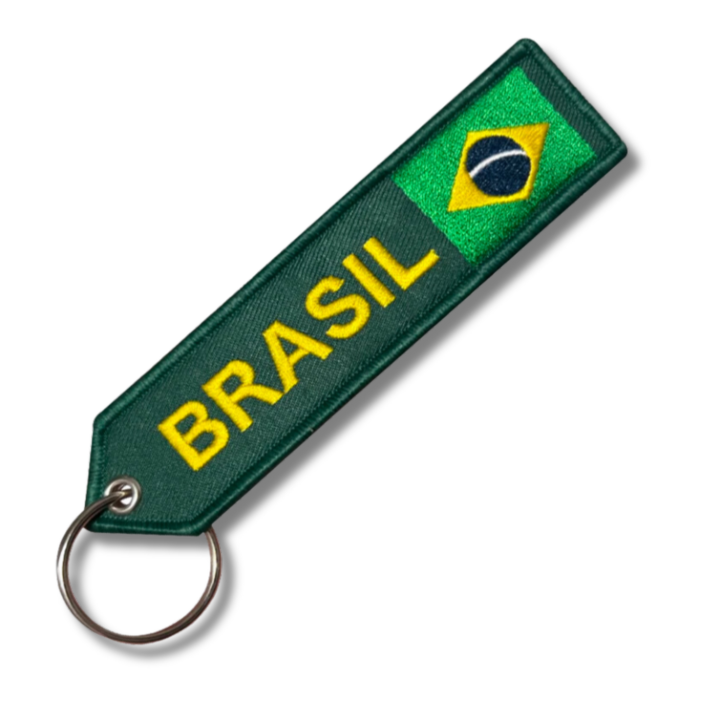 Brazil National Flag Arrow Shaped Embroidery Tag Keychain For Car Keys Backpack • Brasil Both Sides Embroidered Keyring Gift For Brazilian • Papagaio Studio Shop
