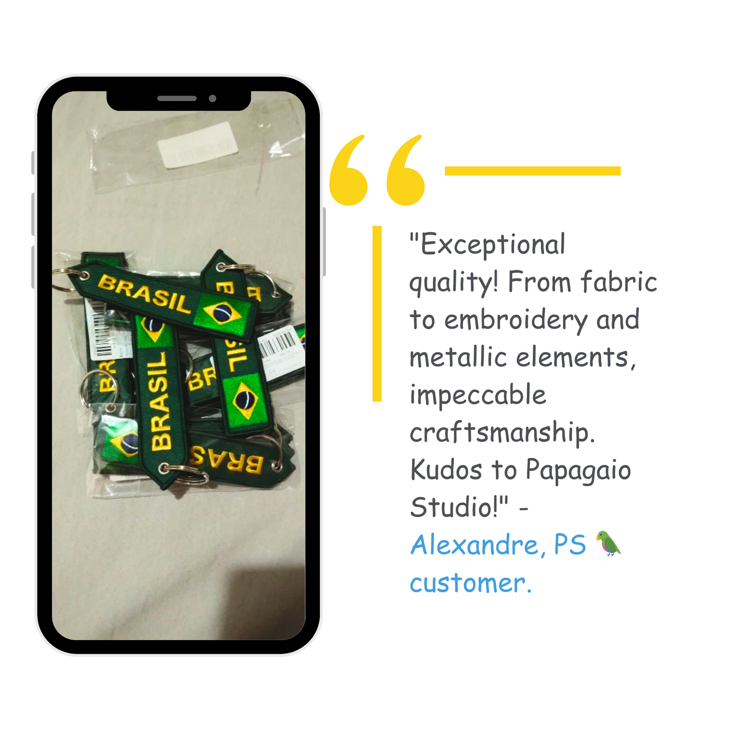 Brazil National Flag Arrow Shaped Embroidery Tag Keychain For Car Keys Backpack • Brasil Both Sides Embroidered Keyring Gift For Brazilian • Papagaio Studio Shop