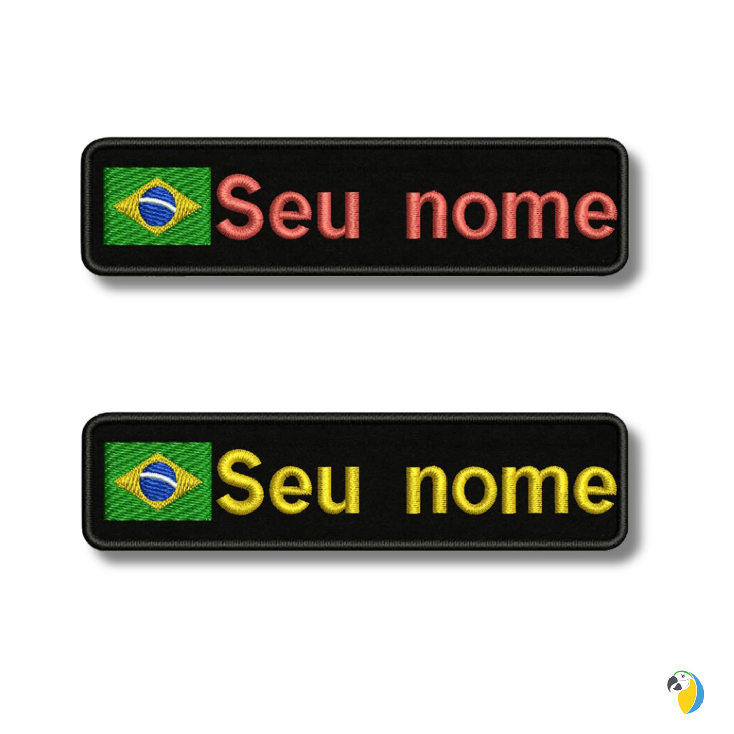 Brazilian Flag Custom Name Patch 10x2.5cm • Personal Brazil Name Tag Iron-On Hook-Loop Embroidery Stripe Armband Badge For DIY Customization • Papagaio Studio Shop