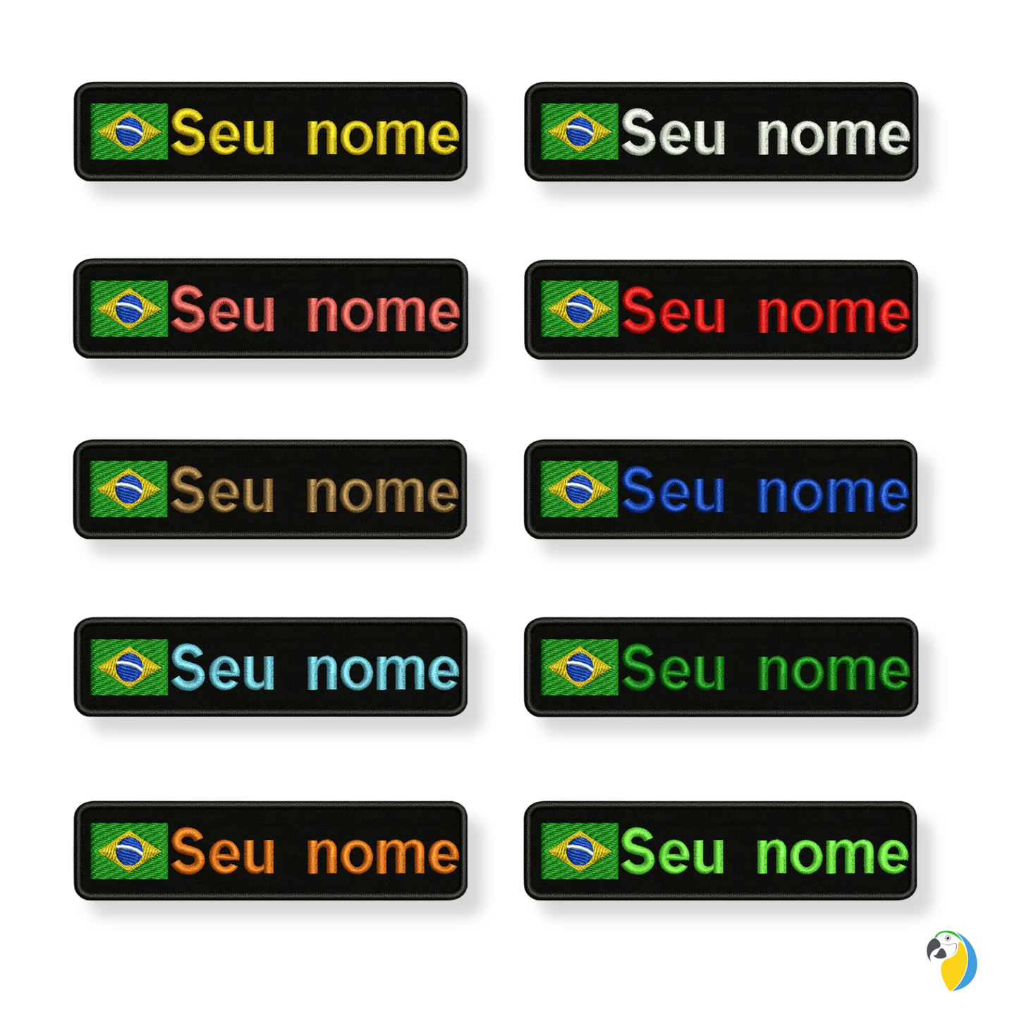 Brazilian Flag Custom Name Patch 10x2.5cm • Personal Brazil Name Tag Iron-On Hook-Loop Embroidery Stripe Armband Badge For DIY Customization • Papagaio Studio Shop