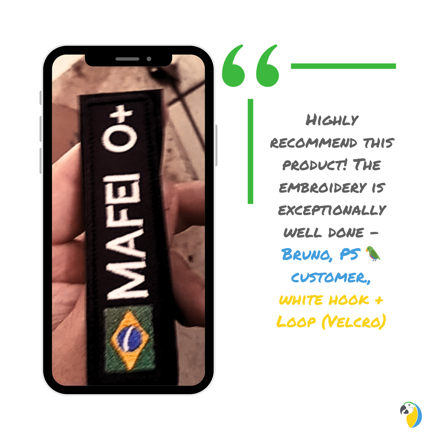 Brazilian Flag Custom Name Patch 10x2.5cm • Personal Brazil Name Tag Iron-On Hook-Loop Embroidery Stripe Armband Badge For DIY Customization • Papagaio Studio Shop