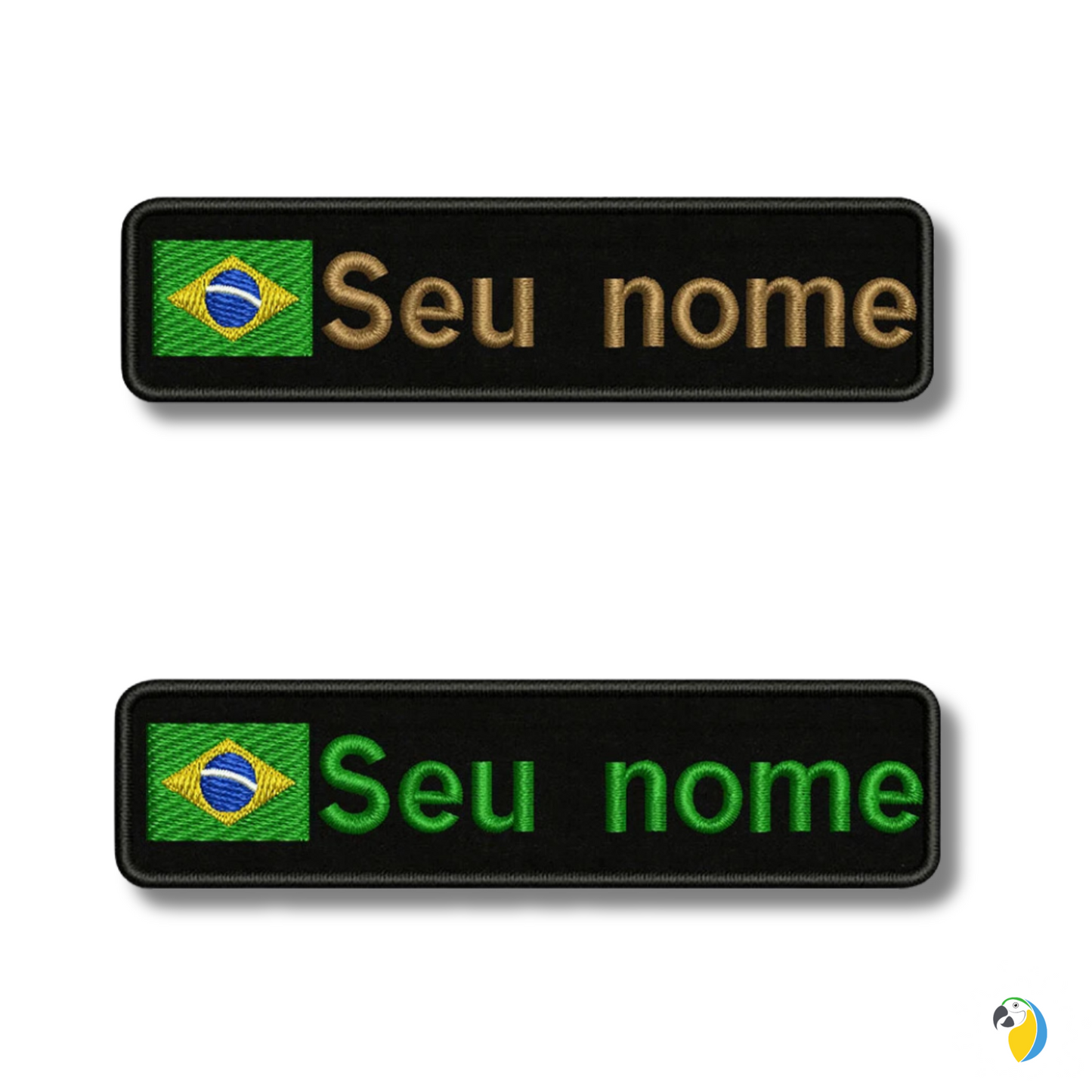 Brazilian Flag Custom Name Patch 10x2.5cm • Personal Brazil Name Tag Iron-On Hook-Loop Embroidery Stripe Armband Badge For DIY Customization • Papagaio Studio Shop