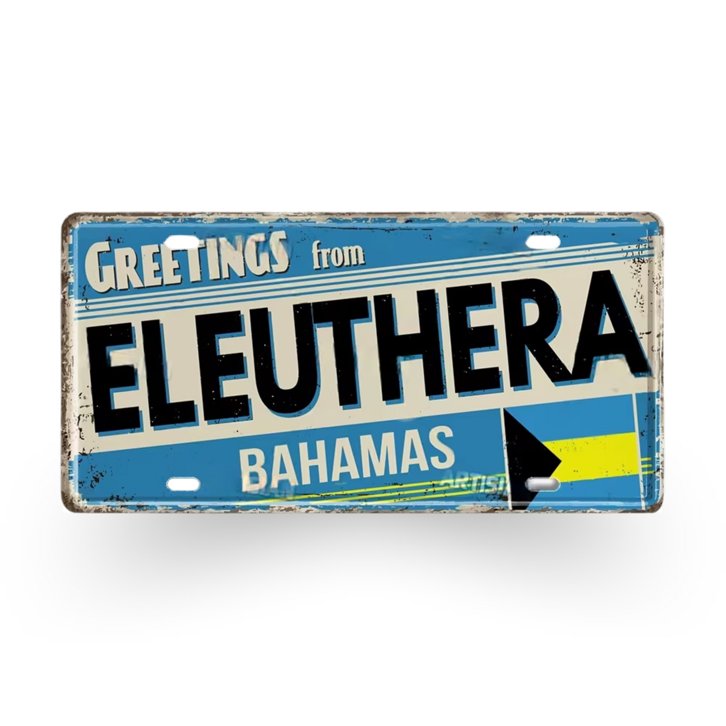 Caribbean Island License Plate Tin Signs • Tropical Travel Souvenir Metal Prints • Decorative Wall Plaques for Home and Bar Decor • Papagaio Studio Design Shop