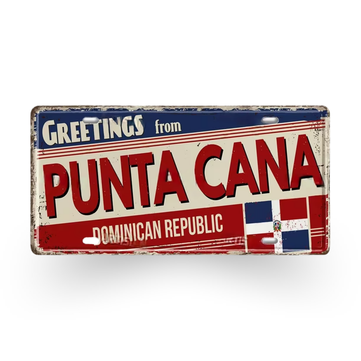 Caribbean Island License Plate Tin Signs • Tropical Travel Souvenir Metal Prints • Decorative Wall Plaques for Home and Bar Decor • Papagaio Studio Design Shop