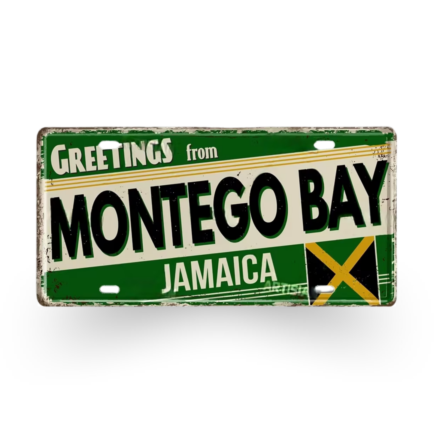 Caribbean Island License Plate Tin Signs • Tropical Travel Souvenir Metal Prints • Decorative Wall Plaques for Home and Bar Decor • Papagaio Studio Design Shop