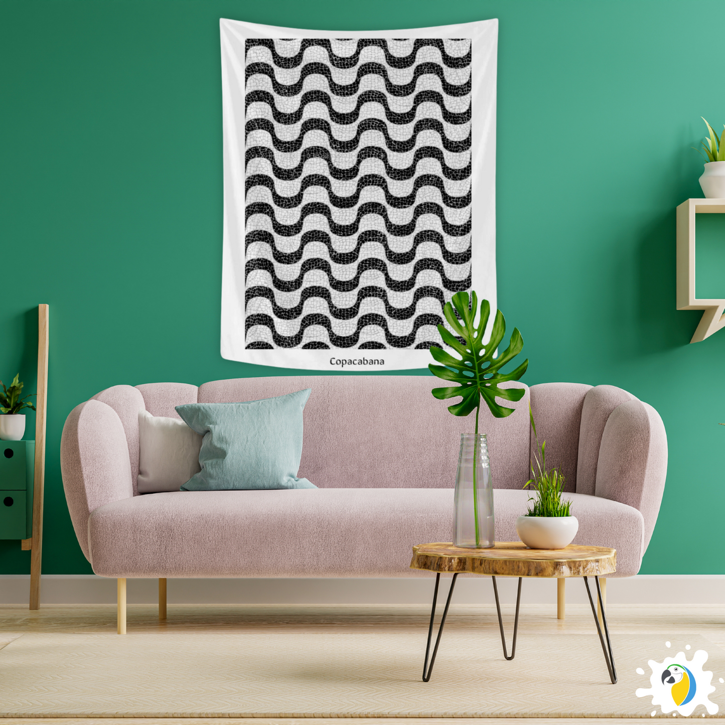 Copacabana Brasil Mosaic Promenade Wall Tapestry • Brazilian Sidewalk Art Design • Iconic Rio De Janeiro Black And White Wave Pattern Wall Hanging