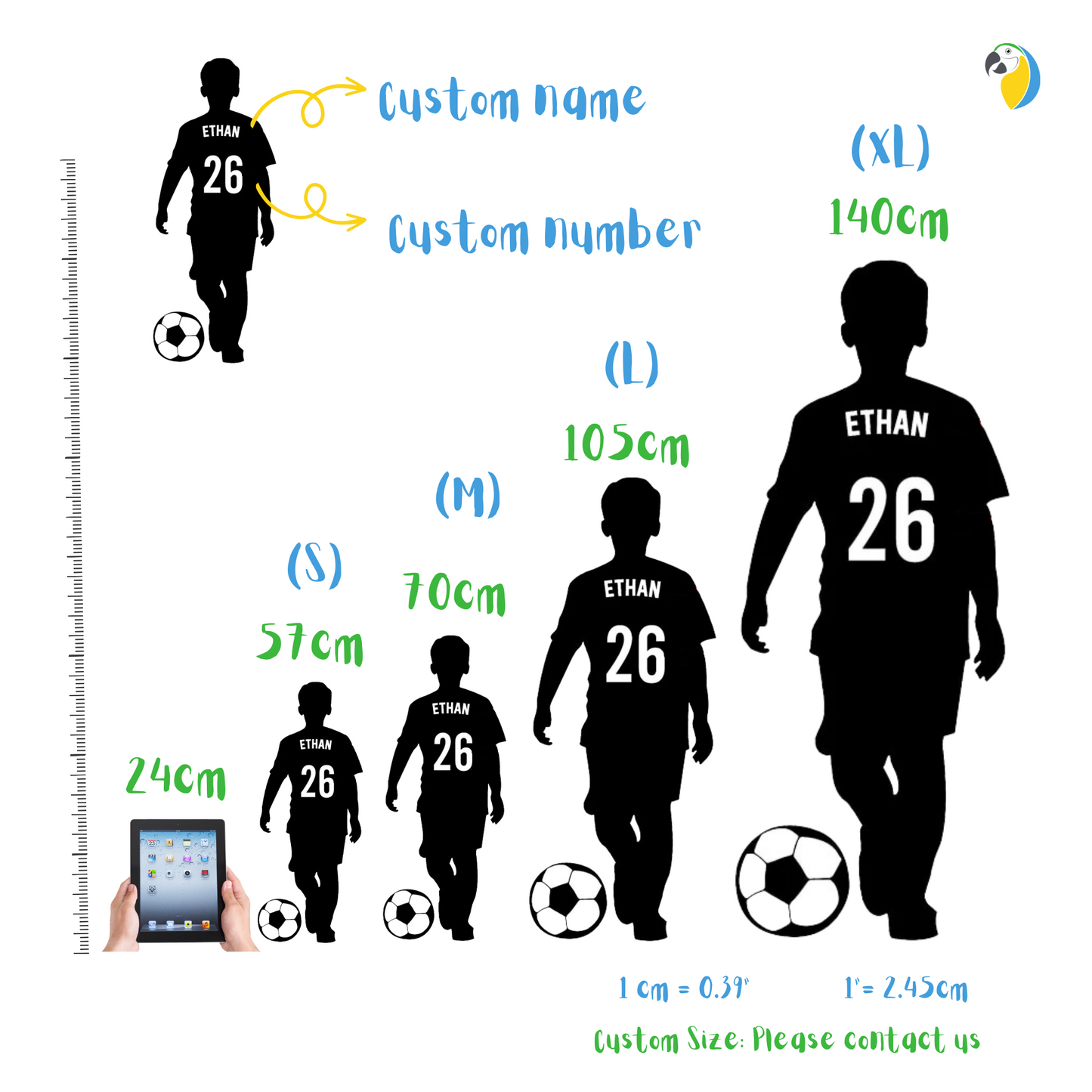 Custom Name and Number Soccer Player Wall Decal | DIY Home Decor For Boys Room | Personalized Sport Football Vinyl Sticker Poster | Papagaio Studio Shop