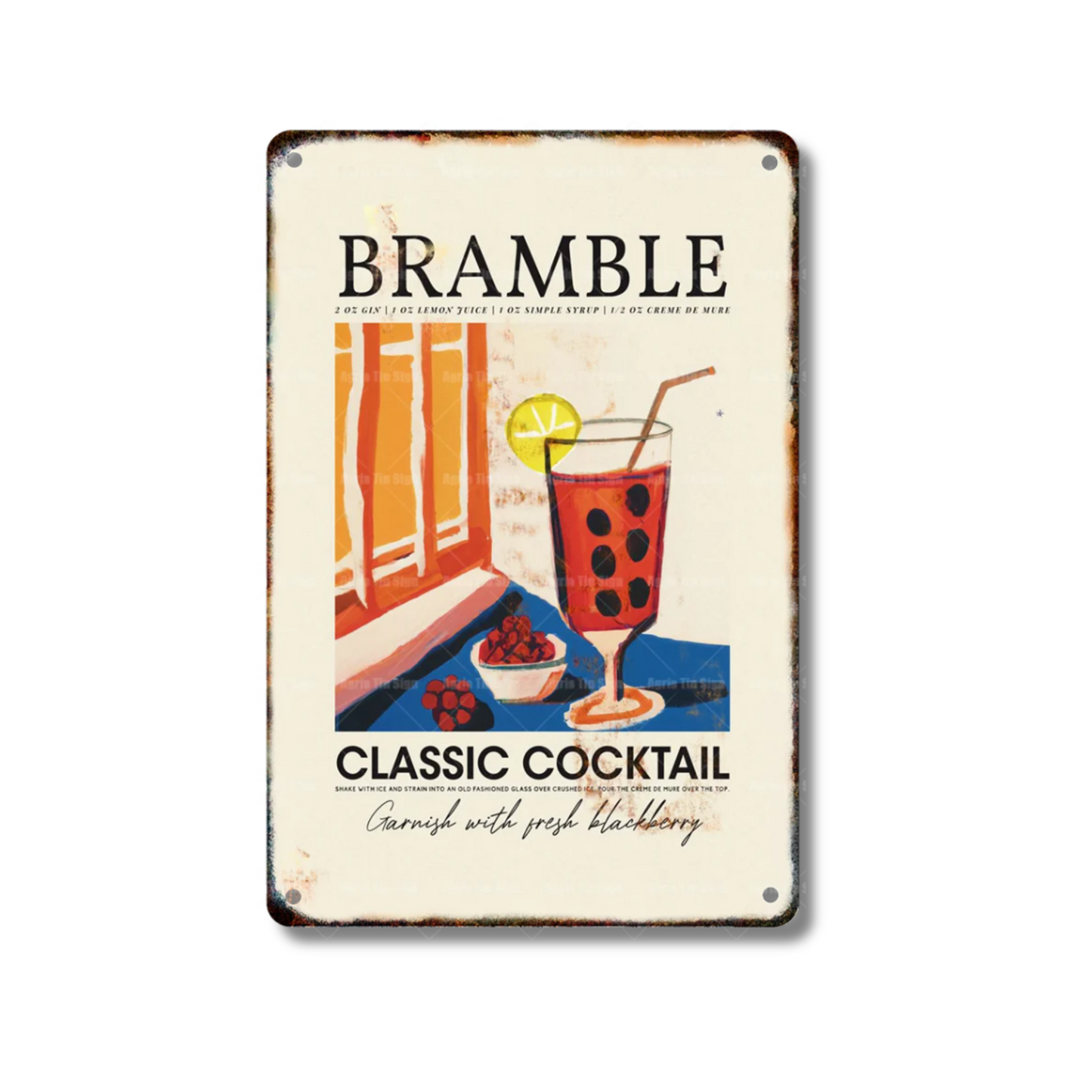 Classical Cocktail Metal Print, Caipirinha, Gin & Tonic, Aperol Vintage Tin Sign • Papagaio Studio Decor Shop