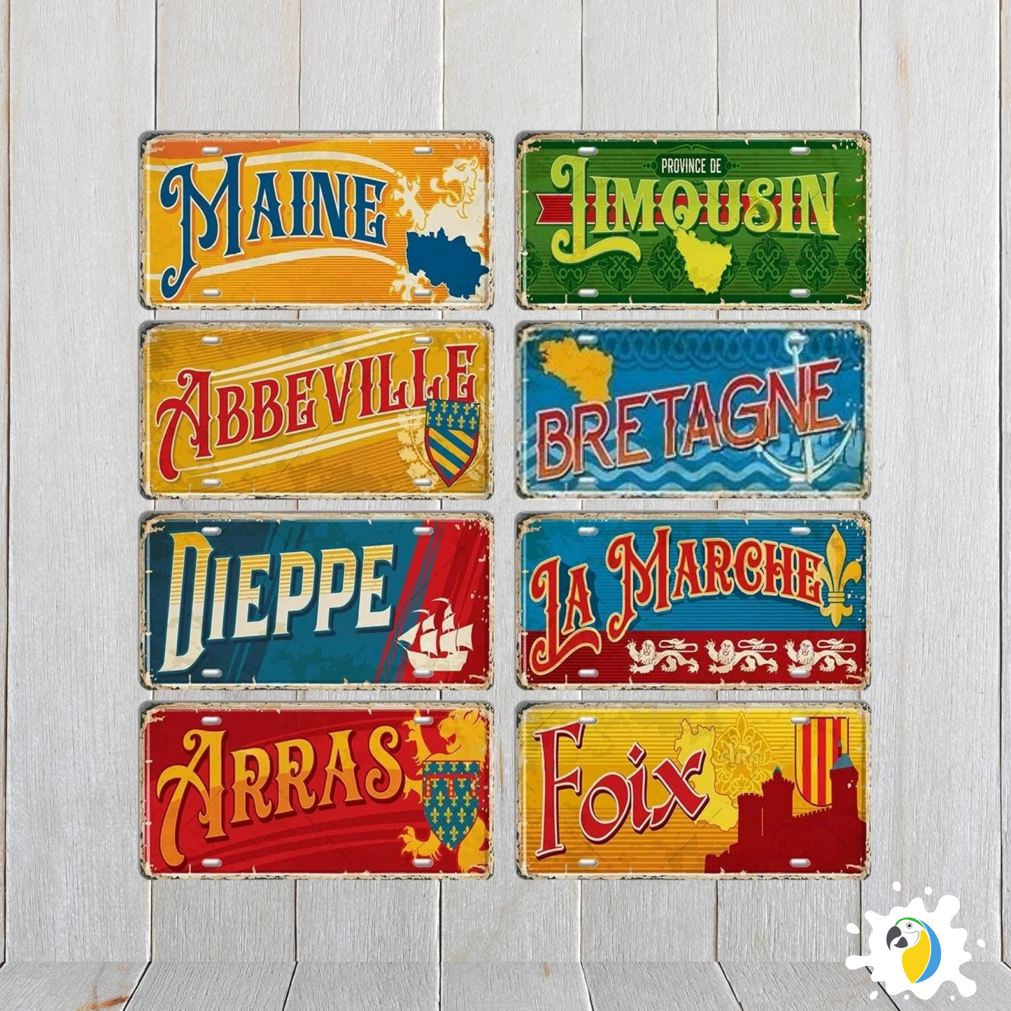 France Province City Tin Sign • French Cities Coat Of Arms Landmark License Plate • Caligraphy Art Decorative Travel Print On Metal Plaque Wall Decor For Garage Bar Pub Game Room • Papagaio Studio Online Shop