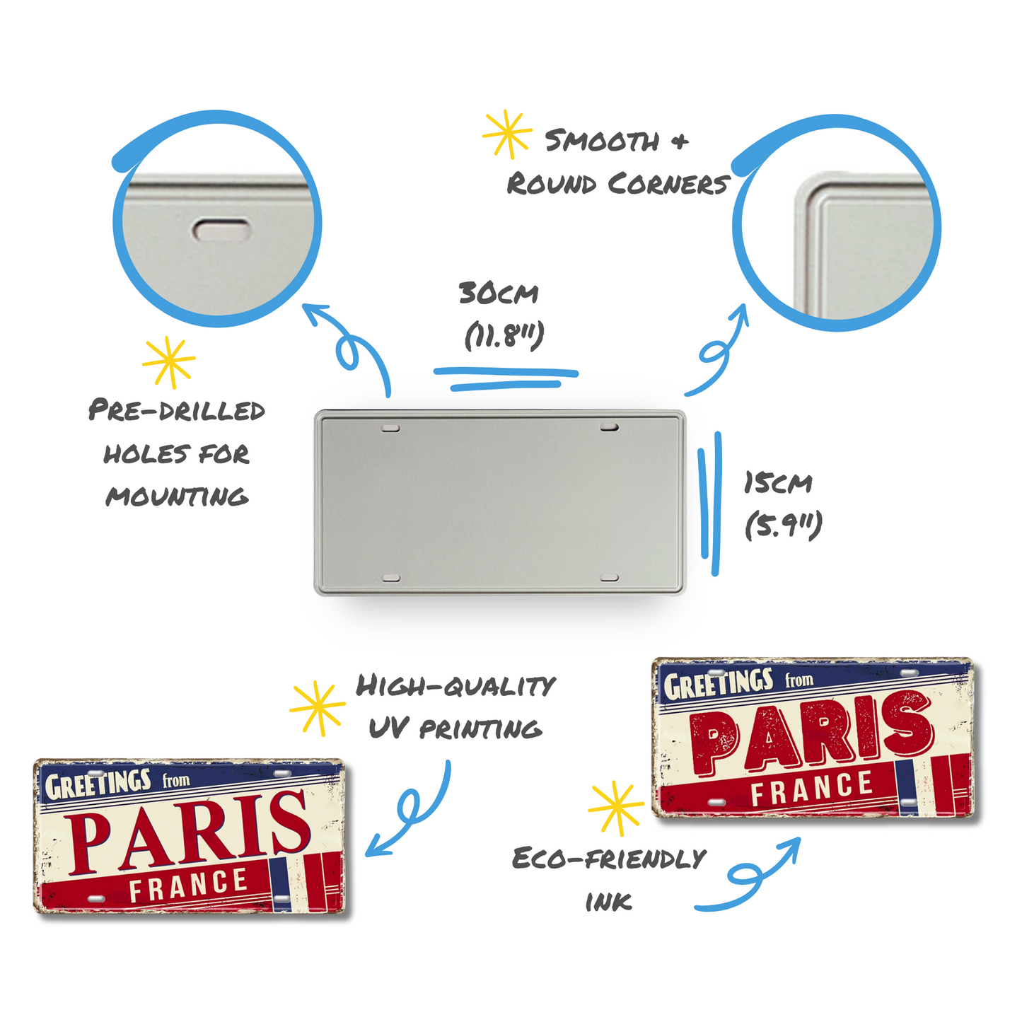 France & Switzerland License Plate Metal Sign • French Swiss City State Province Decorative Plaque Wall Hanging • Euro Trip Gift Souvenir