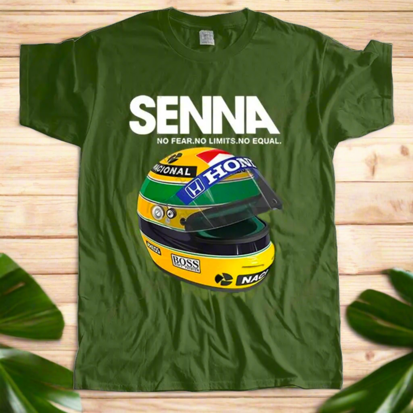Ayrton Senna F1 Racer Yellow Helmet T-Shirt • Mens Crew Neck Brazil Racing Sports Fan Gift • Tee Apparel For Brazilian Formula One Fanatic • Papagaio Studio Apparel