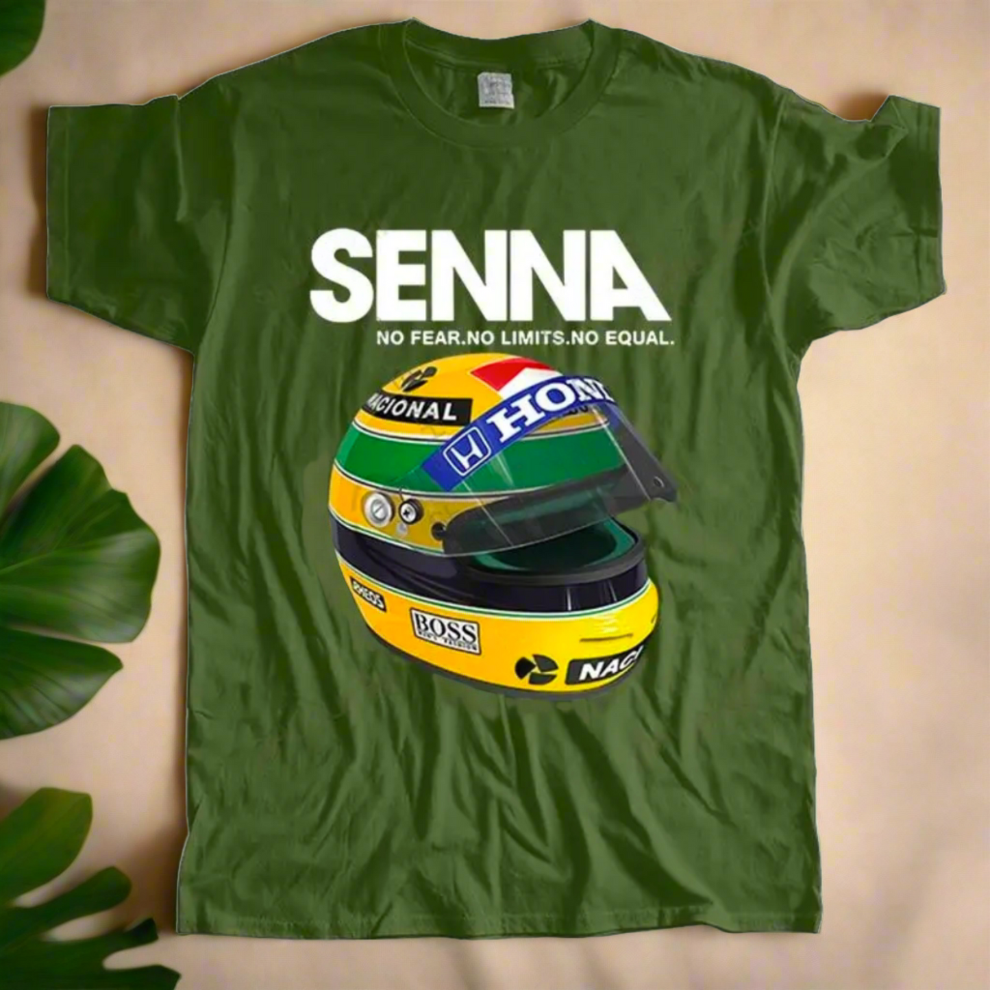 Ayrton Senna F1 Racer Yellow Helmet T-Shirt • Mens Crew Neck Brazil Racing Sports Fan Gift • Tee Apparel For Brazilian Formula One Fanatic • Papagaio Studio Apparel