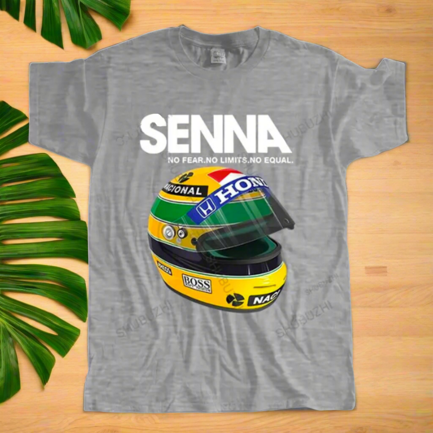 Ayrton Senna F1 Racer Yellow Helmet T-Shirt • Mens Crew Neck Brazil Racing Sports Fan Gift • Tee Apparel For Brazilian Formula One Fanatic • Papagaio Studio Apparel