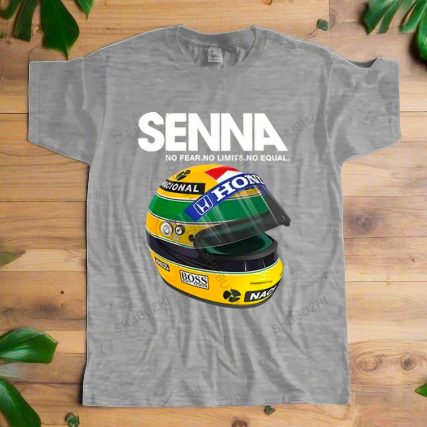 Ayrton Senna F1 Racer Yellow Helmet T-Shirt • Mens Crew Neck Brazil Racing Sports Fan Gift • Tee Apparel For Brazilian Formula One Fanatic • Papagaio Studio Apparel