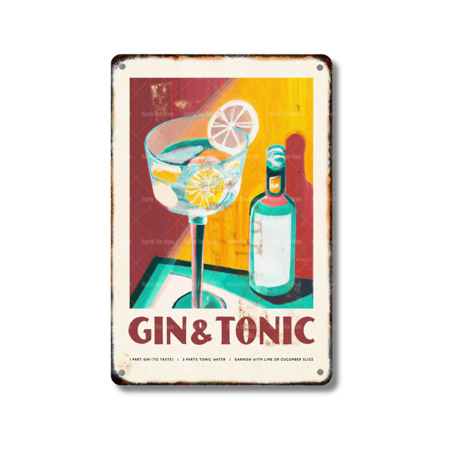 Classical Cocktail Metal Print, Caipirinha, Gin & Tonic, Aperol Vintage Tin Sign • Papagaio Studio Decor Shop