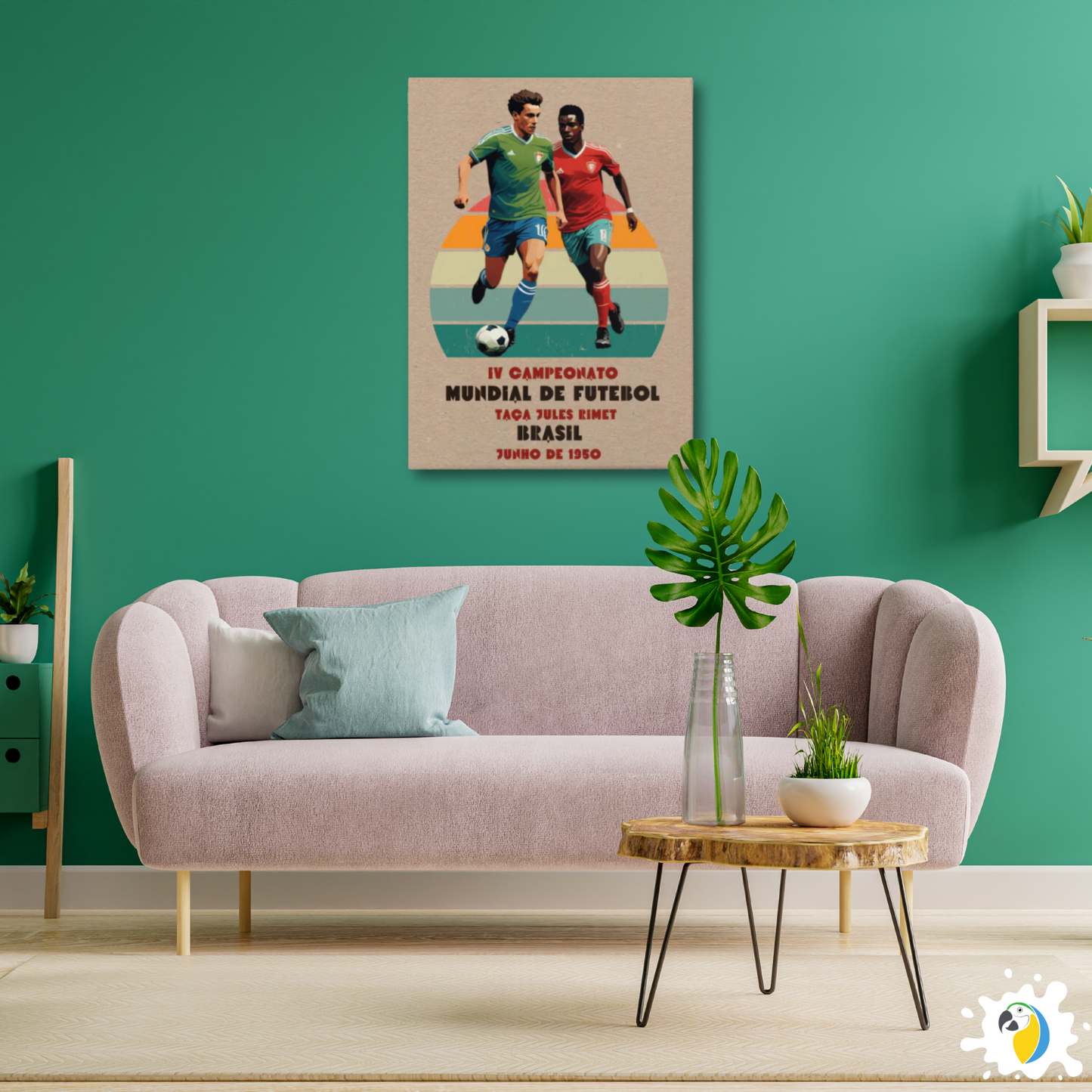 IV World Soccer Championship 1950 Vintage Poster • Brazil Football Retro Frameless Premium Canvas Print • Papagaio Studio Decor Shop