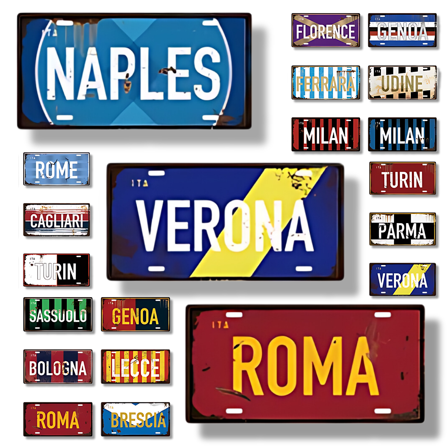 Italy City Tin Sign, Rome Milan Verona Florence License Plate For Shabby Chic Wall Decor, Eurotrip Souvenir Gift For Travelers • Papagaio Studio Home Decor Shop