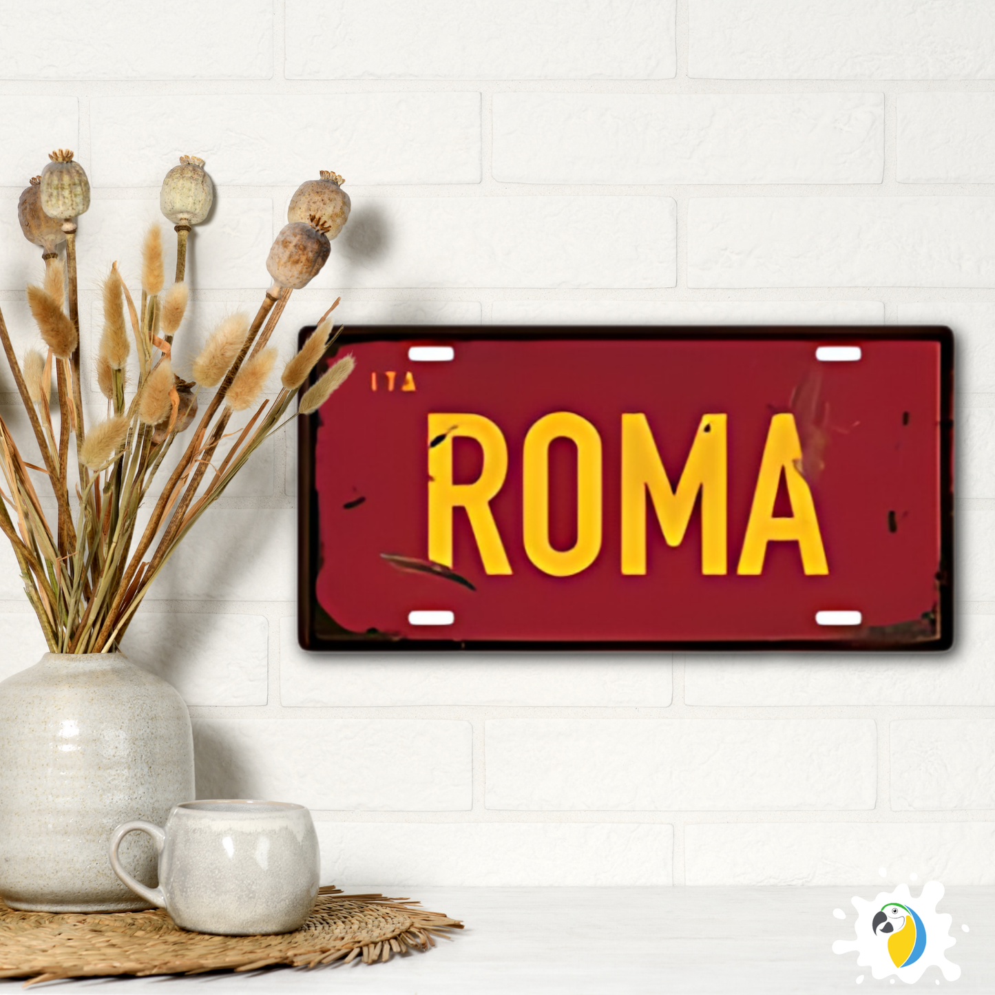 Italy City Tin Sign, Rome Milan Verona Florence License Plate For Shabby Chic Wall Decor, Eurotrip Souvenir Gift For Travelers • Papagaio Studio Home Decor Shop