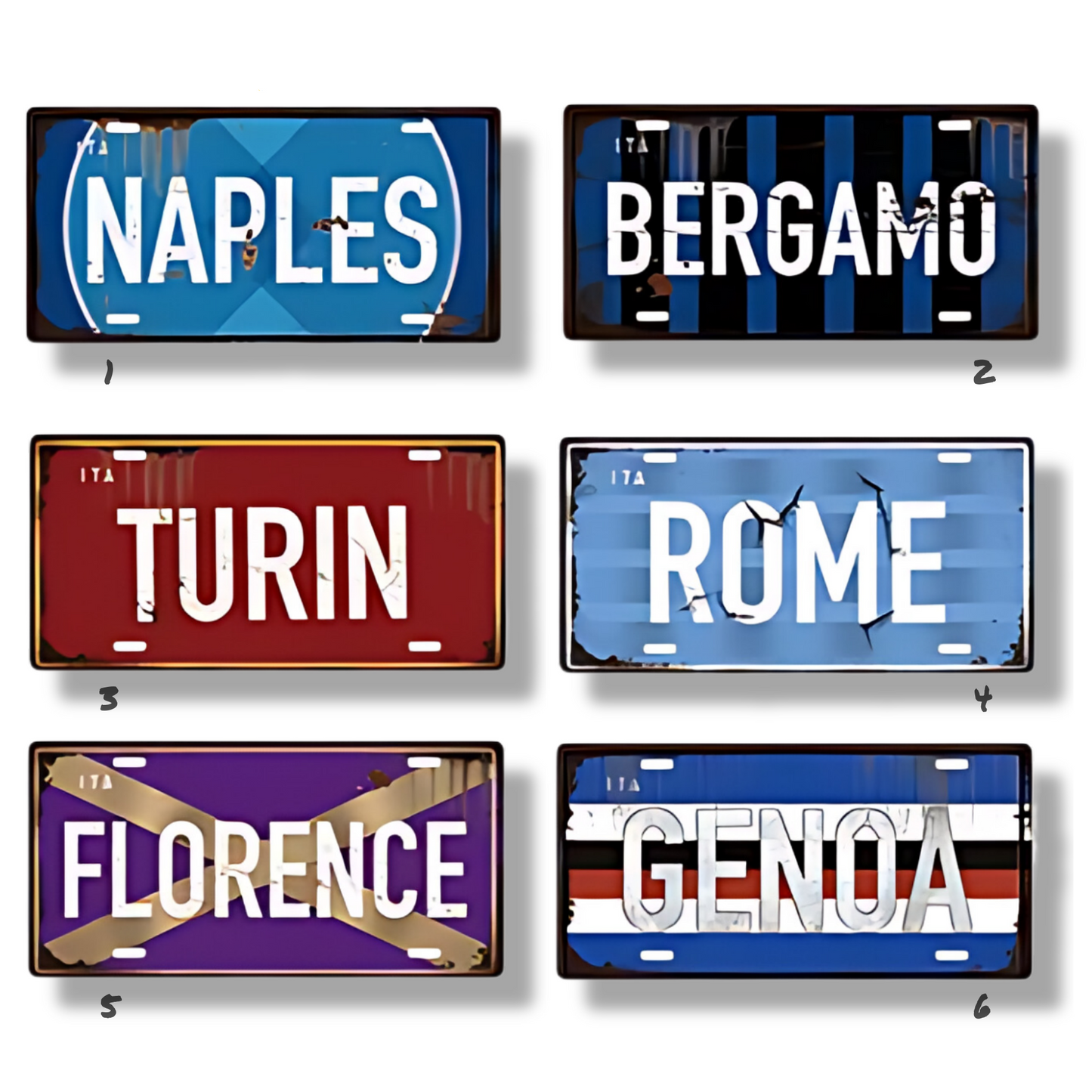 Italy City Tin Sign, Rome Milan Verona Florence License Plate For Shabby Chic Wall Decor, Eurotrip Souvenir Gift For Travelers • Papagaio Studio Home Decor Shop