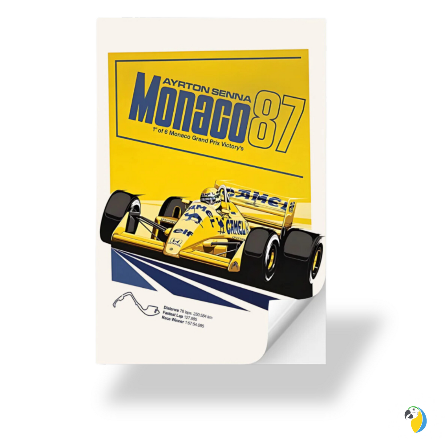 Ayrton Senna Monaco 1987 Grand Prix Victory - Self-Adhesive Poster • Papagaio Studio Shop