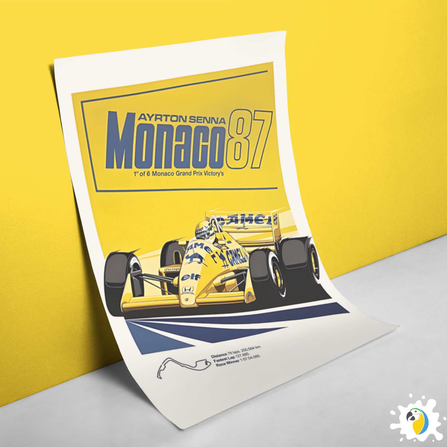 Ayrton Senna Monaco 1987 Grand Prix Victory - Self-Adhesive Poster • Papagaio Studio Shop