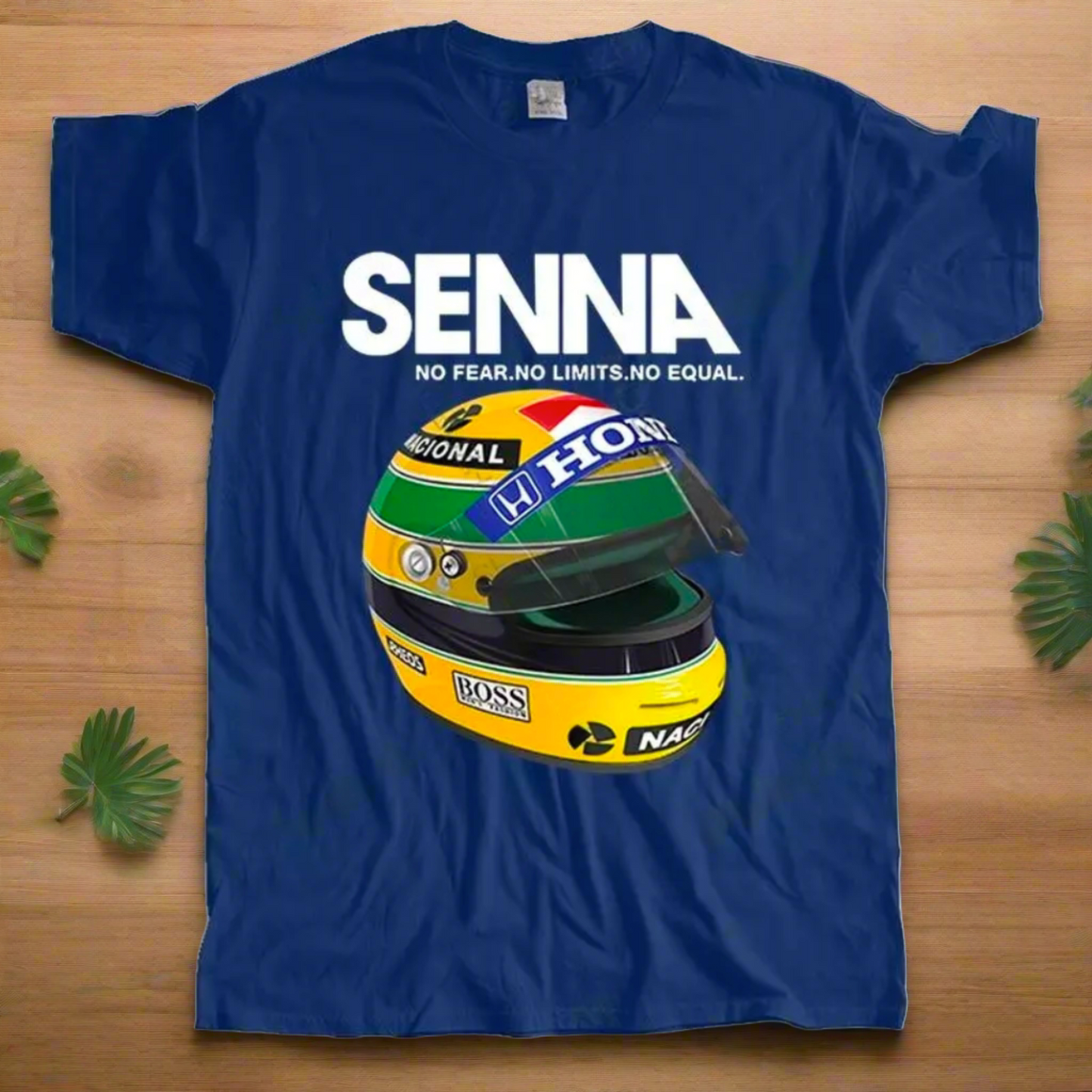 Ayrton Senna F1 Racer Yellow Helmet T-Shirt • Mens Crew Neck Brazil Racing Sports Fan Gift • Tee Apparel For Brazilian Formula One Fanatic • Papagaio Studio Apparel