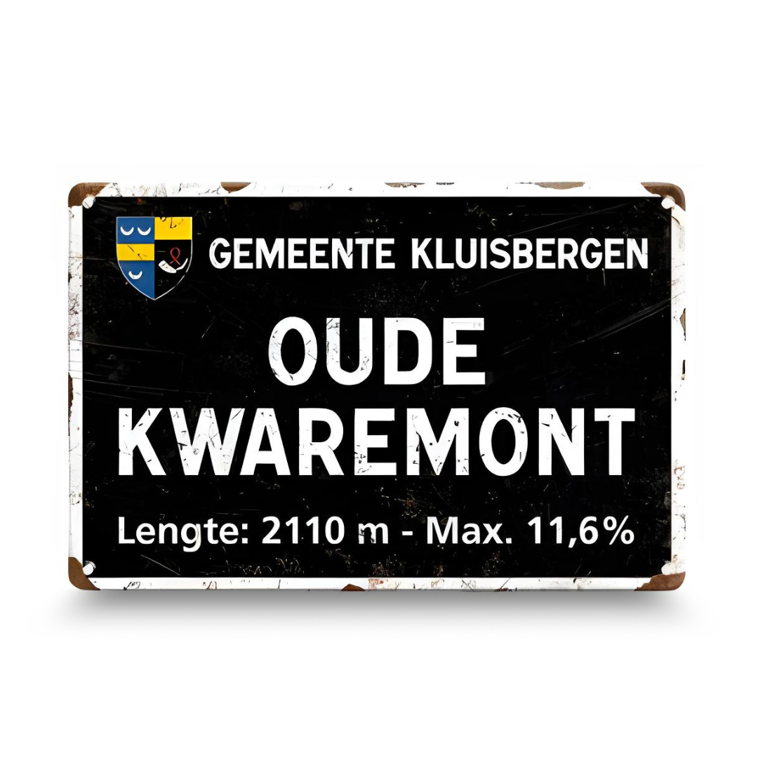 Vintage-style sign with text and a coat of arms on a black background