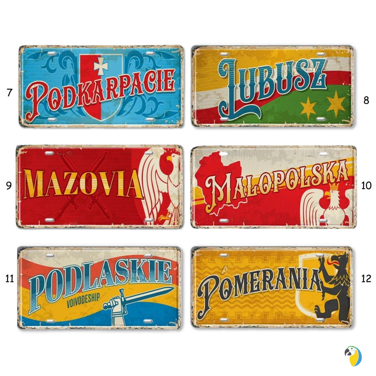 Poland Regions License Plate Metal Print • Polish City Travel Souvenir Tin Sign • Riga Tallinn Kyiv Geography & Locale Garage Bar Pub Club Hotel Wall Decor • Gift For Traveler • Papagaio Studio Decor Shop