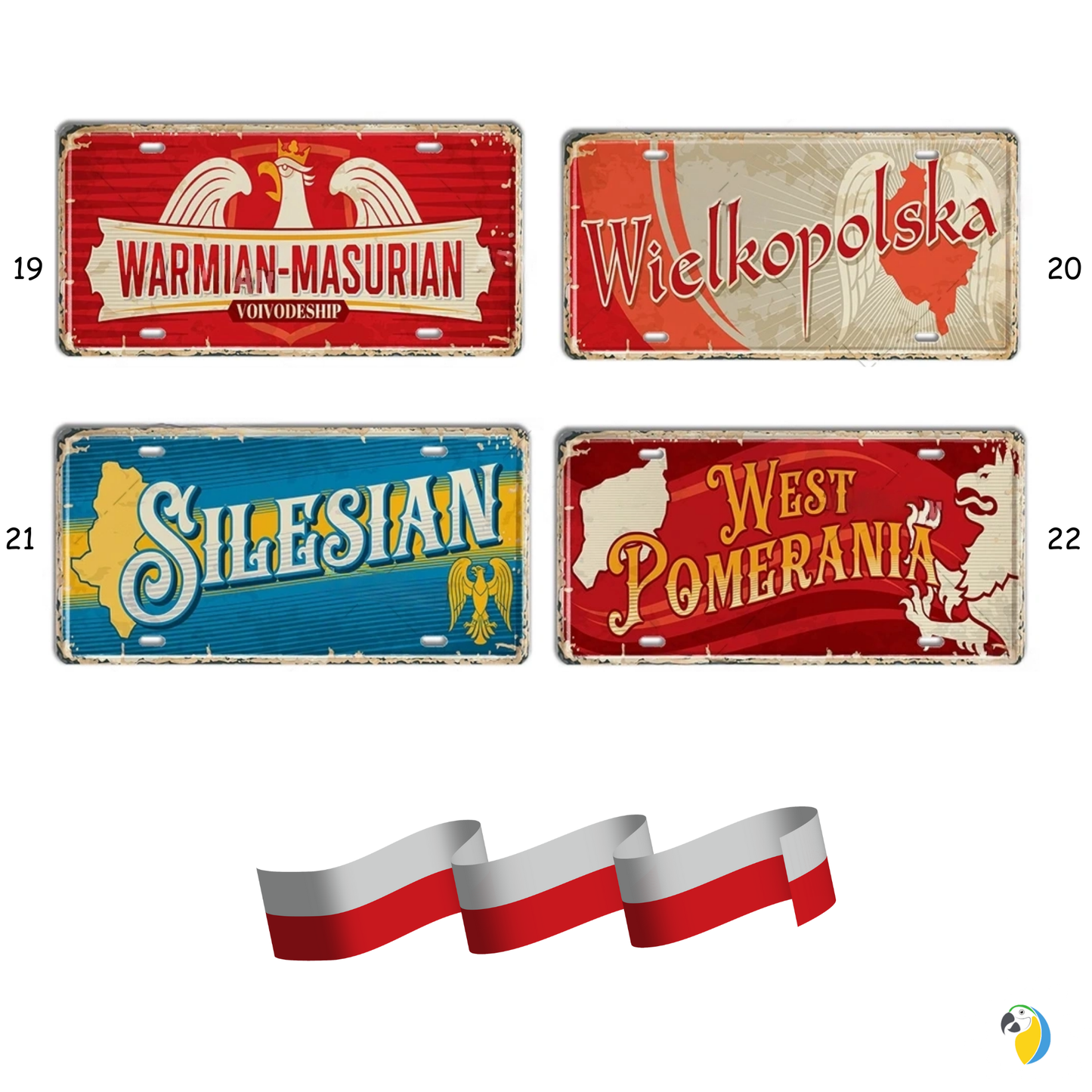 Poland Regions License Plate Metal Print • Polish City Travel Souvenir Tin Sign • Riga Tallinn Kyiv Geography & Locale Garage Bar Pub Club Hotel Wall Decor • Gift For Traveler • Papagaio Studio Decor Shop