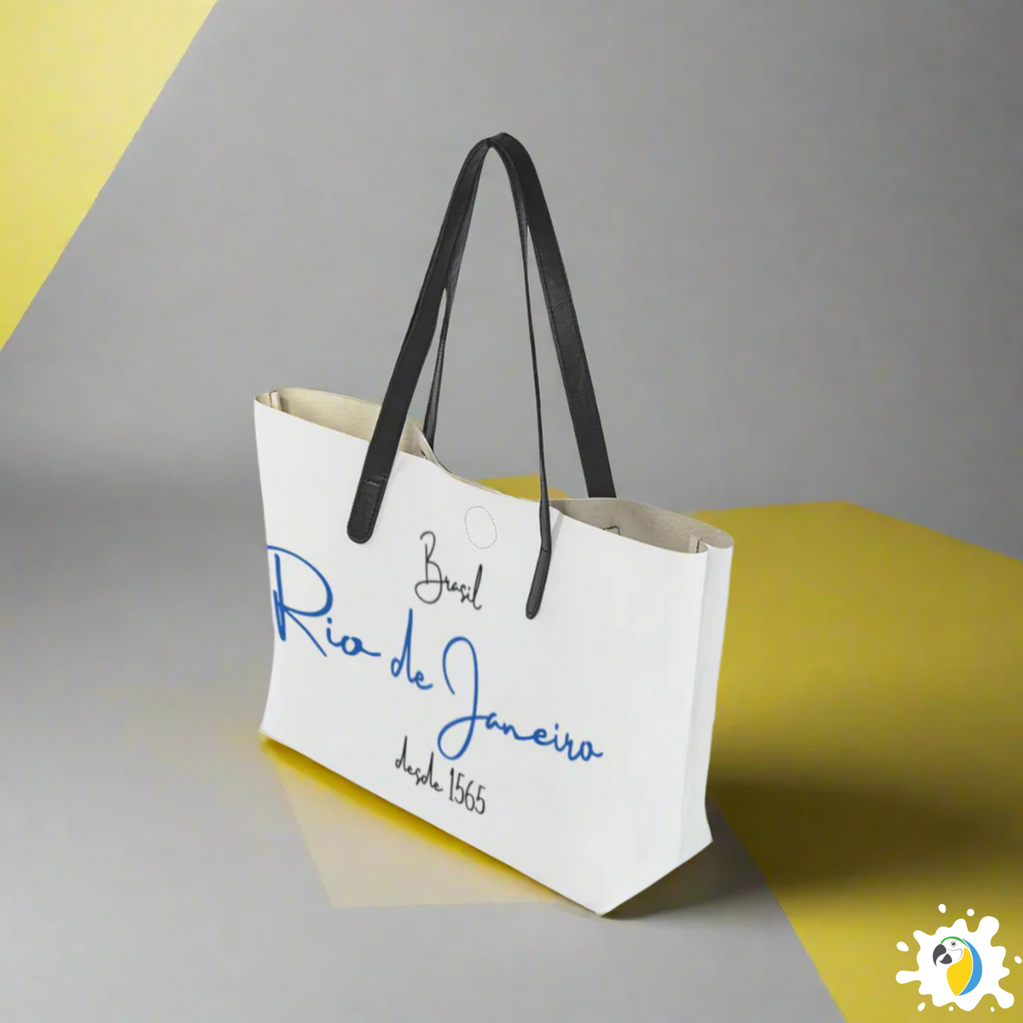 Rio De Janeiro Weekender Tote Bag • Brazil Iconic City Travel Bag With Built-In Purse • Brazilian Synthetic Leather Souvenir • Papagaio Studio Design Shop